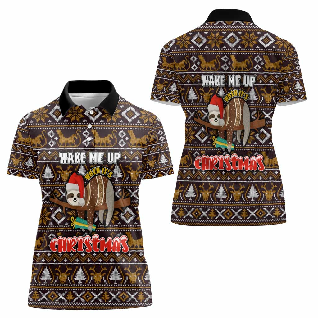 Sloth Wake Me Up Christmas Women Polo Shirt Xmas Holiday Patterns - Wonder Print Shop