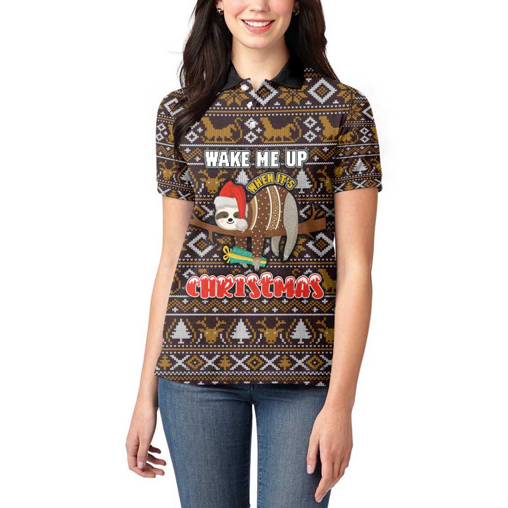 Sloth Wake Me Up Christmas Women Polo Shirt Xmas Holiday Patterns - Wonder Print Shop