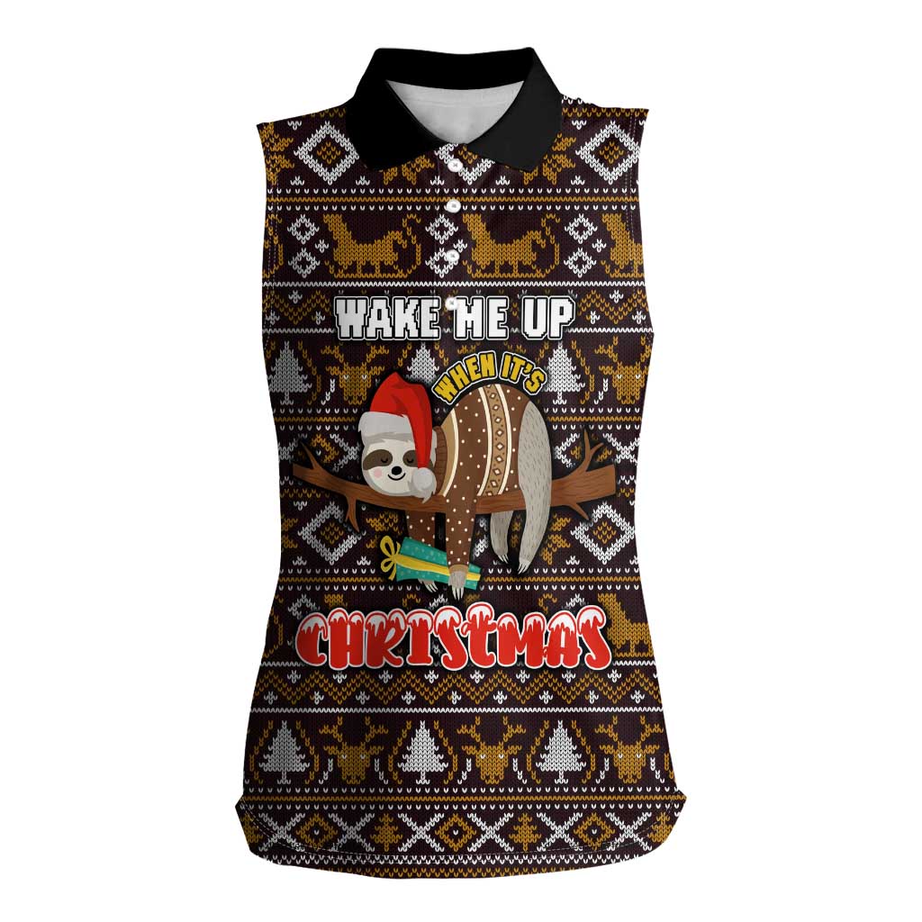 Sloth Wake Me Up Christmas Women Sleeveless Polo Shirt Xmas Holiday Patterns - Wonder Print Shop