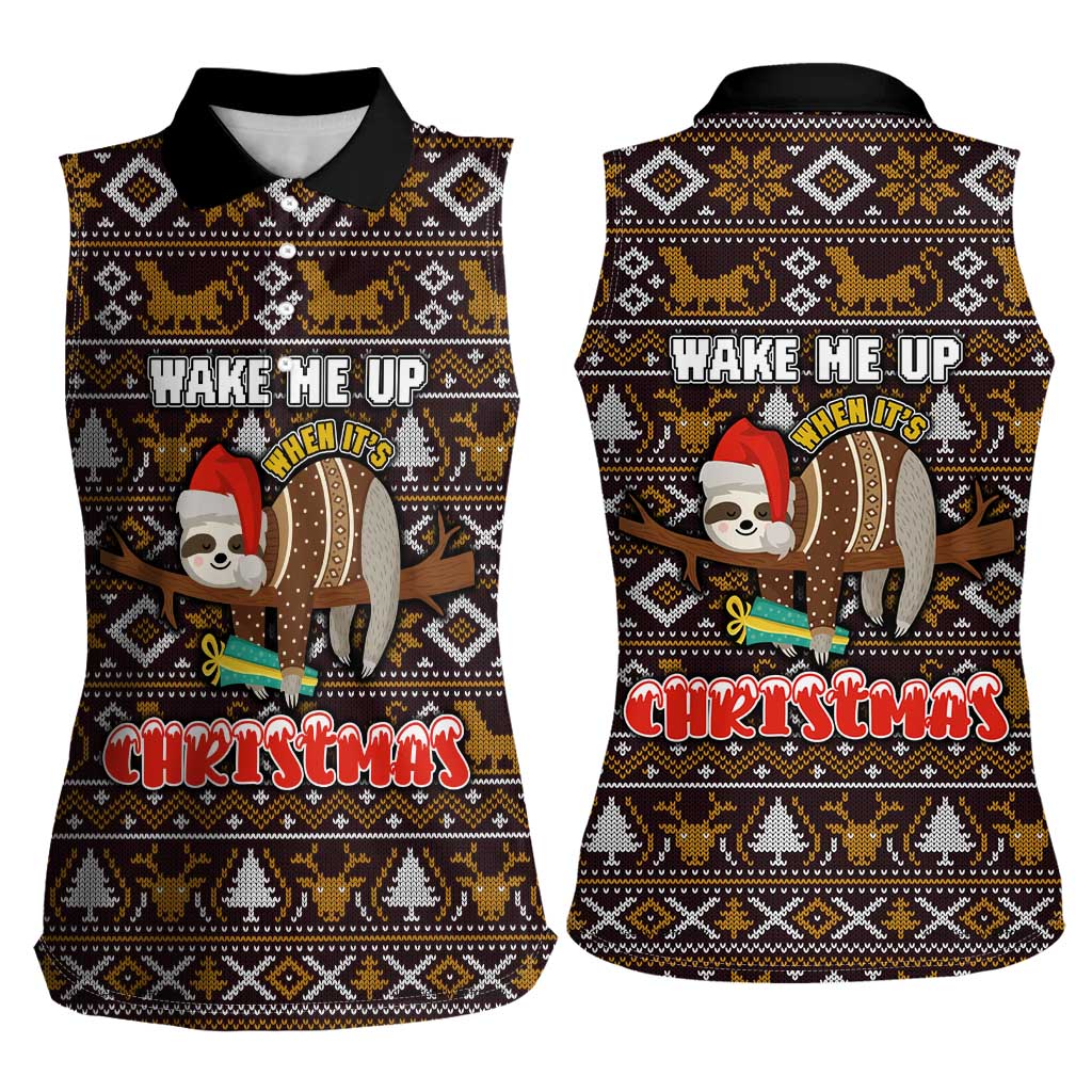 Sloth Wake Me Up Christmas Women Sleeveless Polo Shirt Xmas Holiday Patterns - Wonder Print Shop