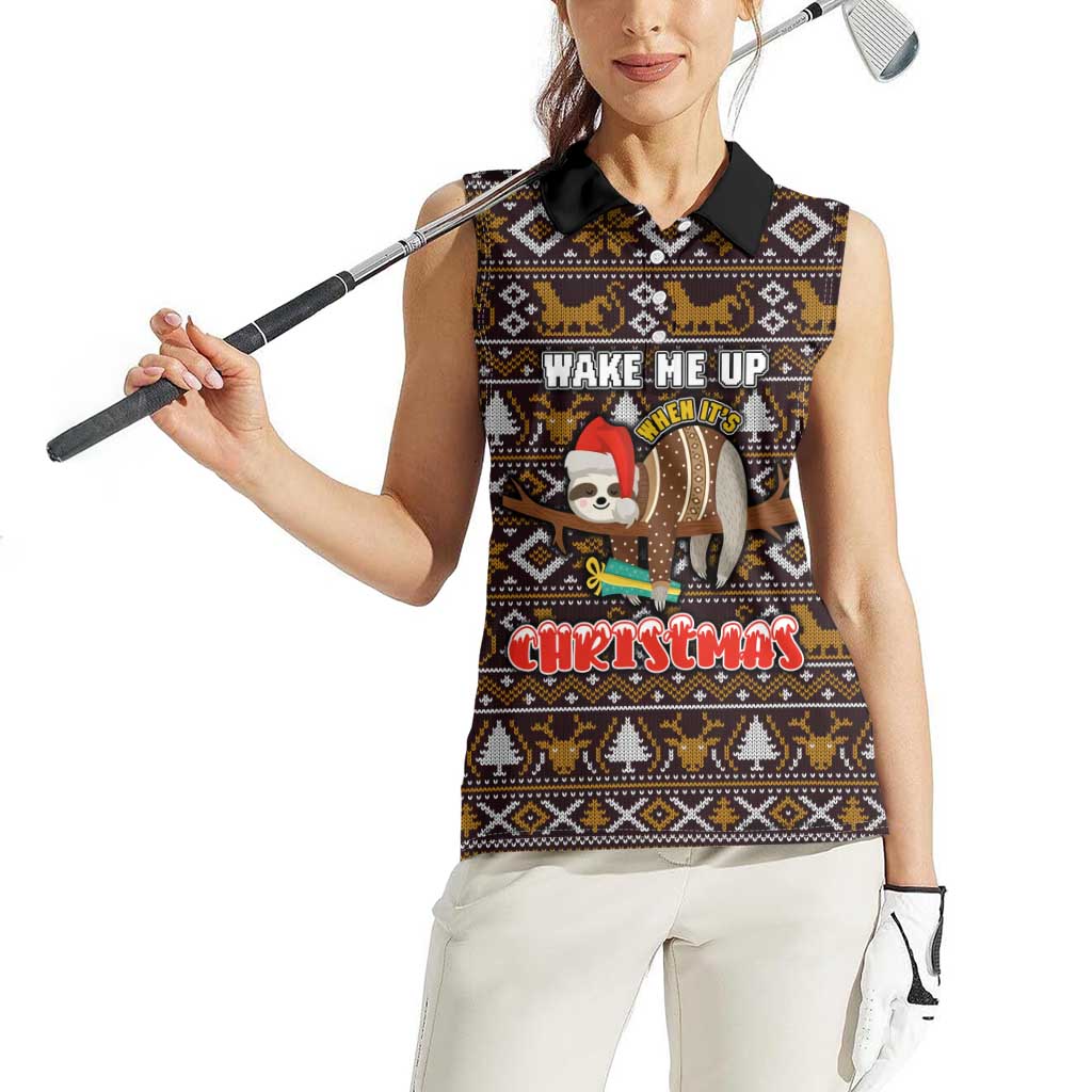 Sloth Wake Me Up Christmas Women Sleeveless Polo Shirt Xmas Holiday Patterns - Wonder Print Shop
