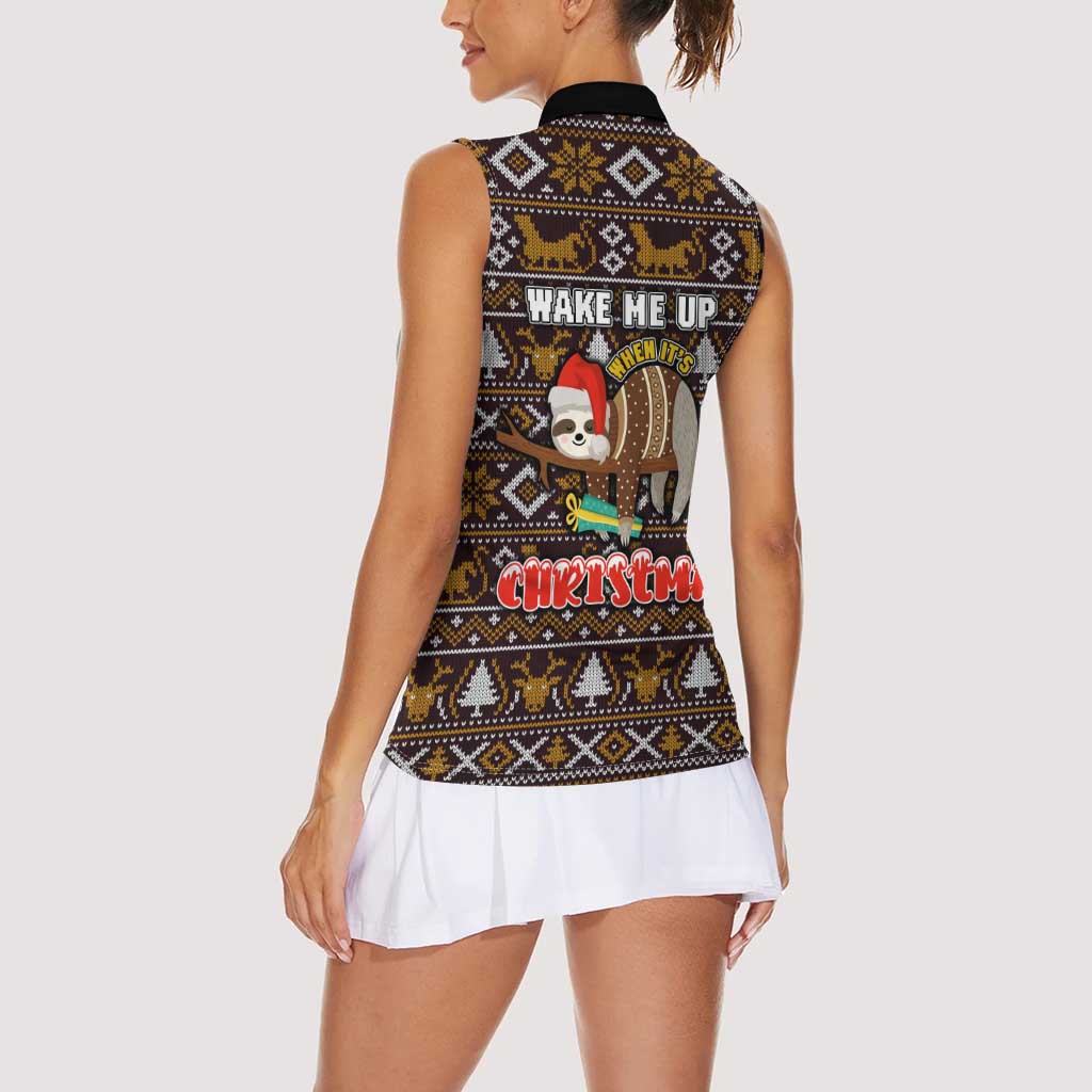 Sloth Wake Me Up Christmas Women Sleeveless Polo Shirt Xmas Holiday Patterns - Wonder Print Shop