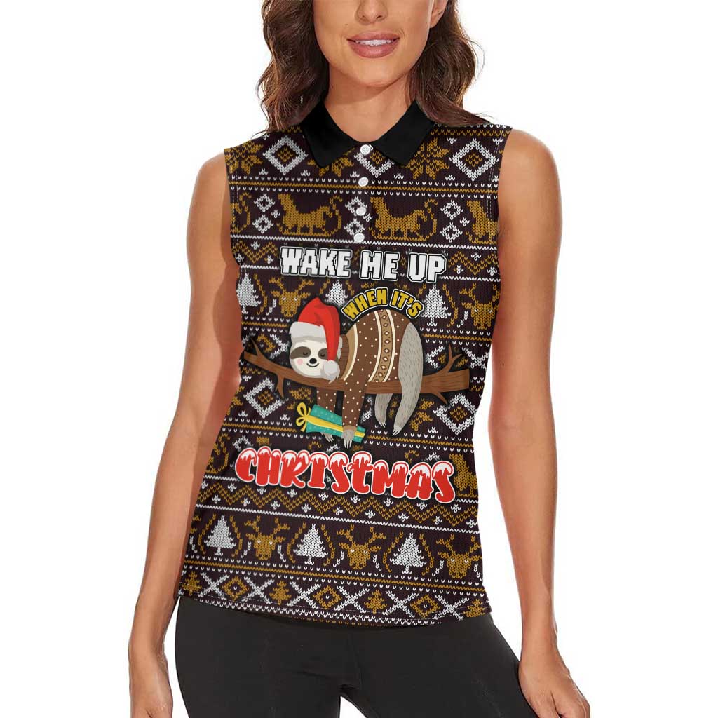 Sloth Wake Me Up Christmas Women Sleeveless Polo Shirt Xmas Holiday Patterns - Wonder Print Shop