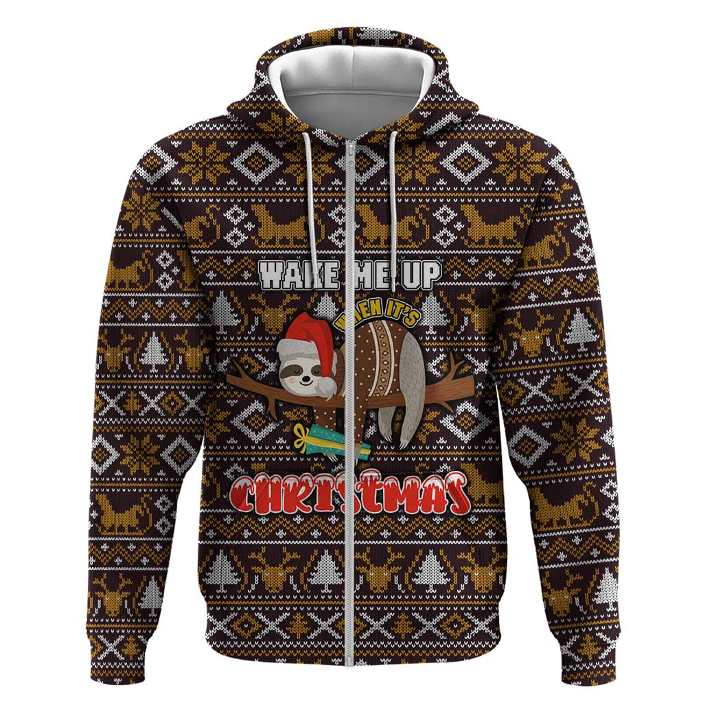Sloth Wake Me Up Christmas Zip Hoodie Xmas Holiday Patterns - Wonder Print Shop