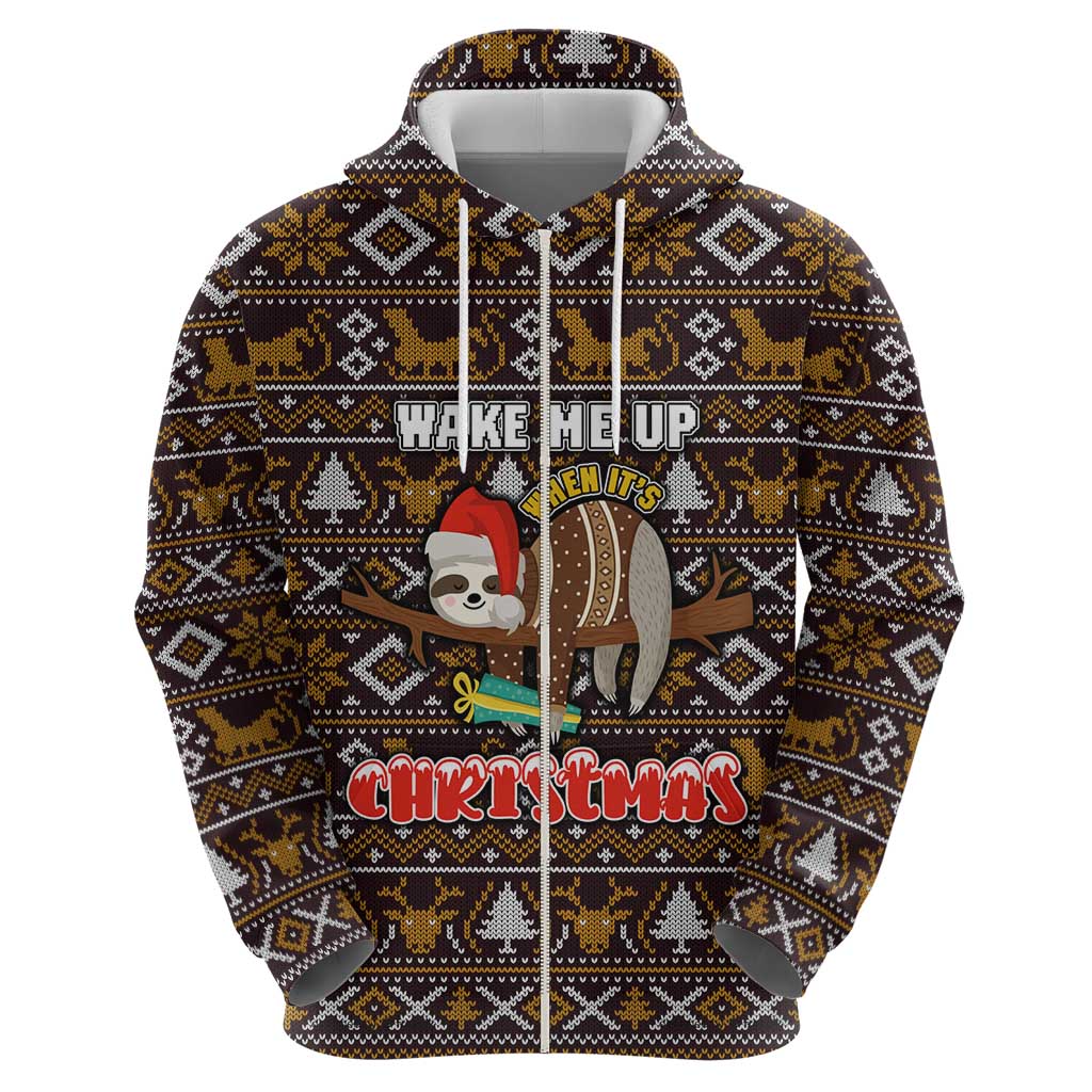 Sloth Wake Me Up Christmas Zip Hoodie Xmas Holiday Patterns - Wonder Print Shop