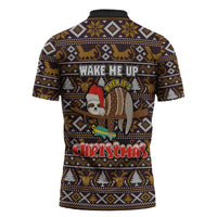 Sloth Wake Me Up Christmas Zipper Polo Shirt Xmas Holiday Patterns - Wonder Print Shop