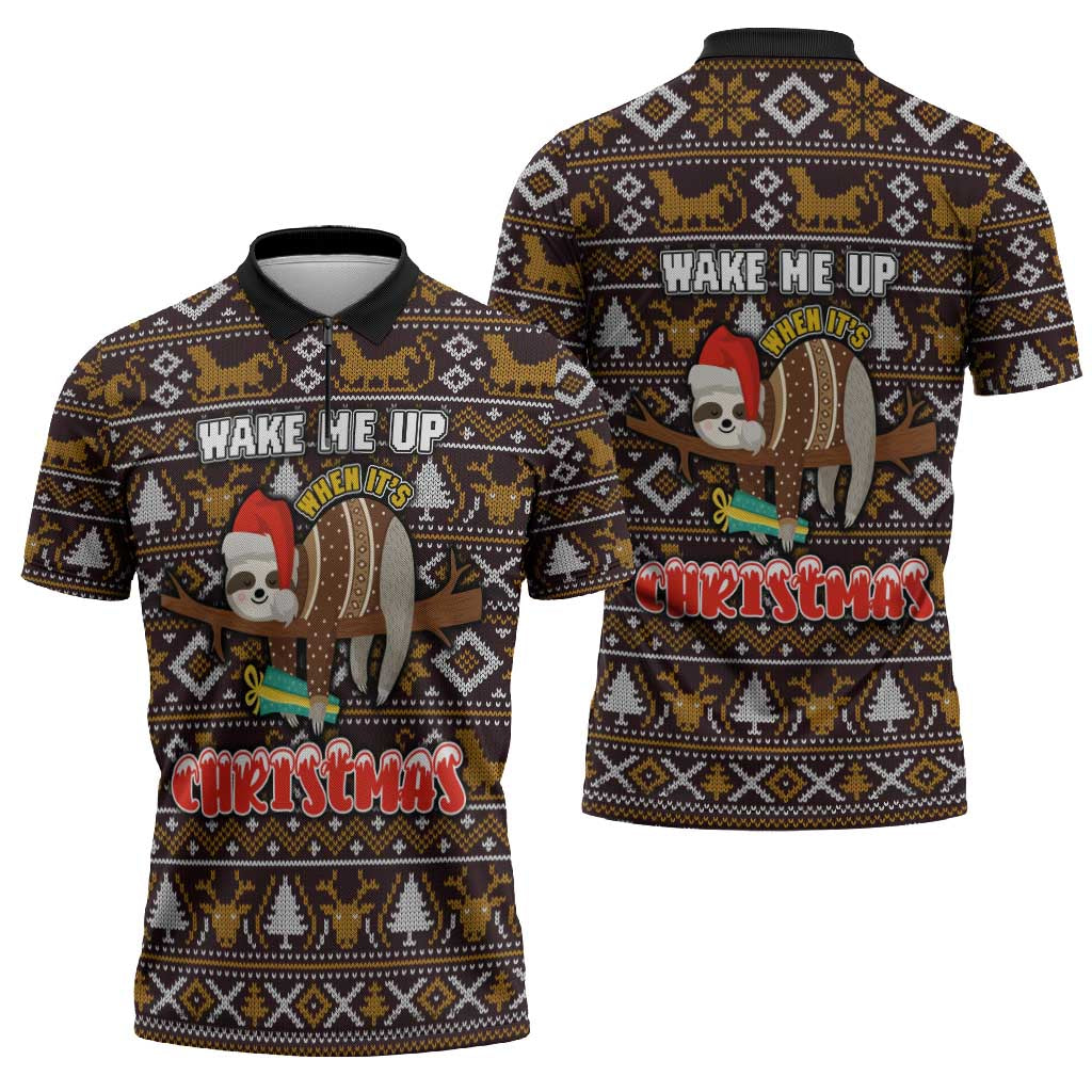 Sloth Wake Me Up Christmas Zipper Polo Shirt Xmas Holiday Patterns - Wonder Print Shop