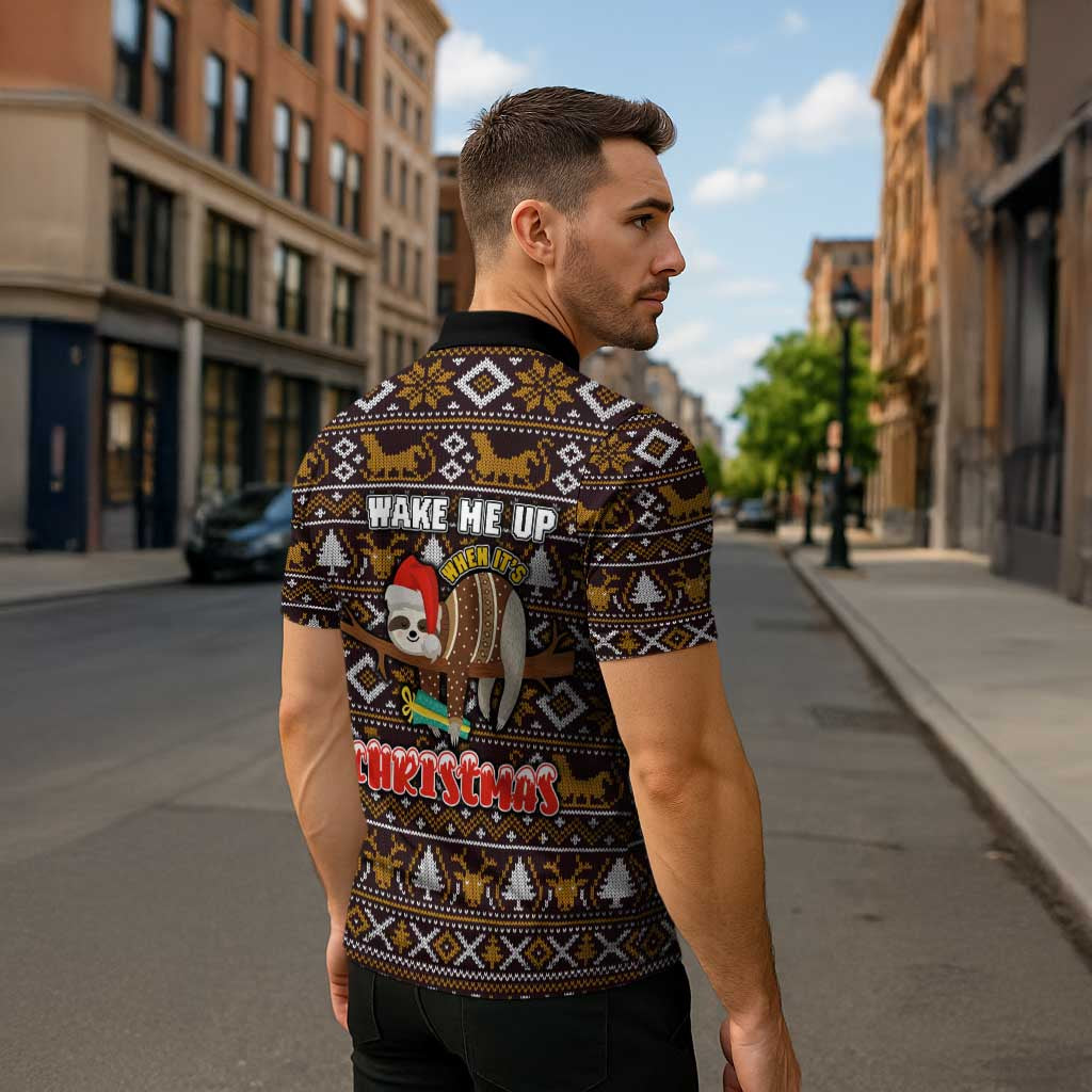 Sloth Wake Me Up Christmas Zipper Polo Shirt Xmas Holiday Patterns - Wonder Print Shop
