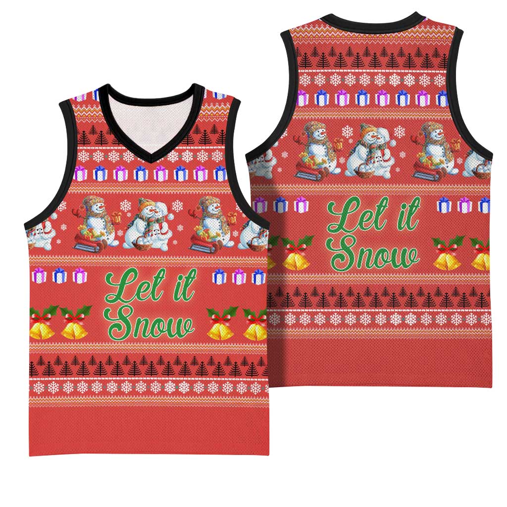 Snowman Let It Snow Christmas Basketball Jersey Xmas Holiday Patterns - Wonder Print Shop