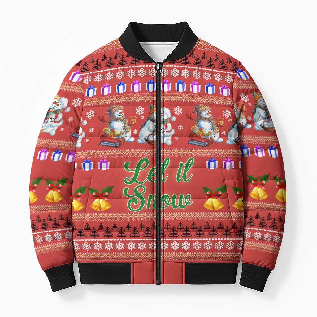 Snowman Let It Snow Christmas Bomber Puffer Jacket Xmas Holiday Patterns - Wonder Print Shop