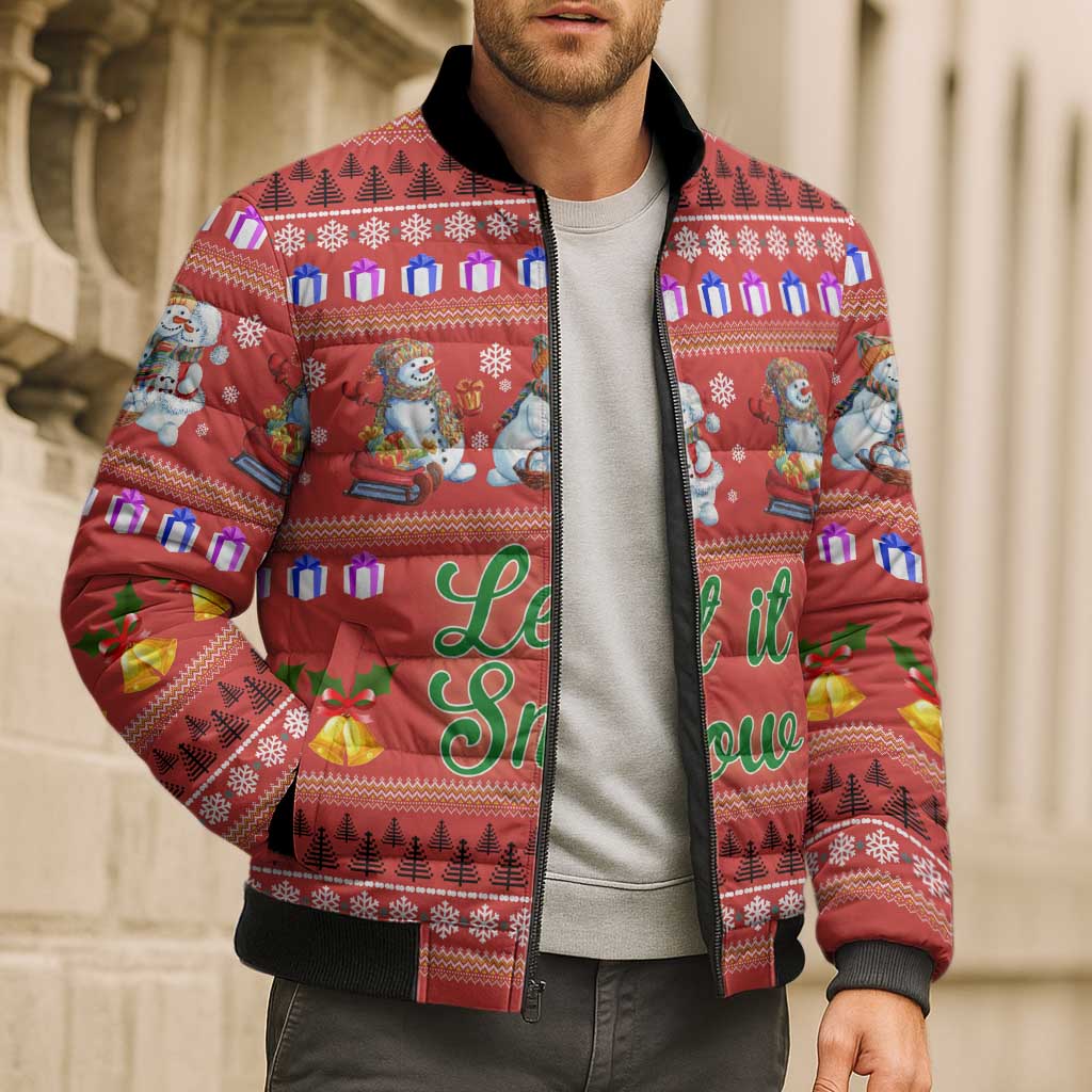 Snowman Let It Snow Christmas Bomber Puffer Jacket Xmas Holiday Patterns - Wonder Print Shop