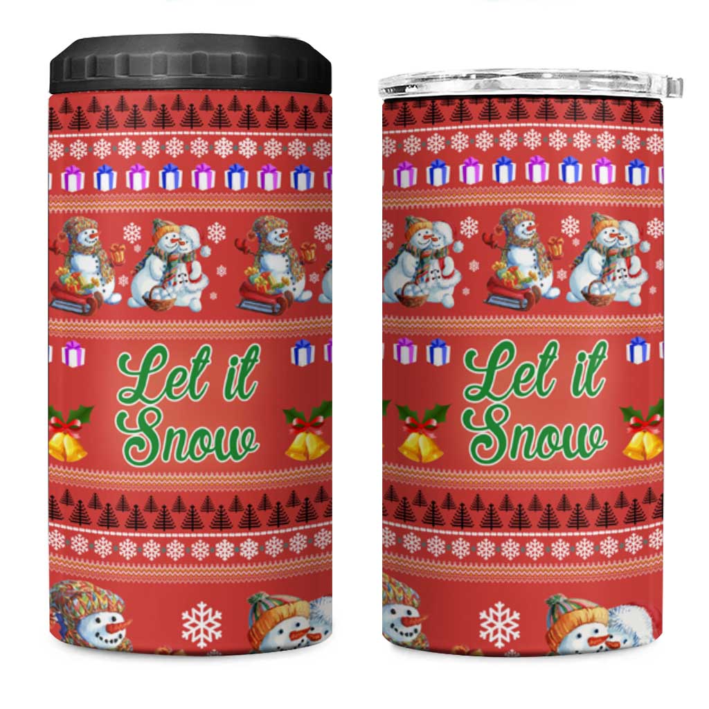 Snowman Let It Snow Christmas 4 in 1 Can Cooler Tumbler Xmas Holiday Patterns - Wonder Print Shop
