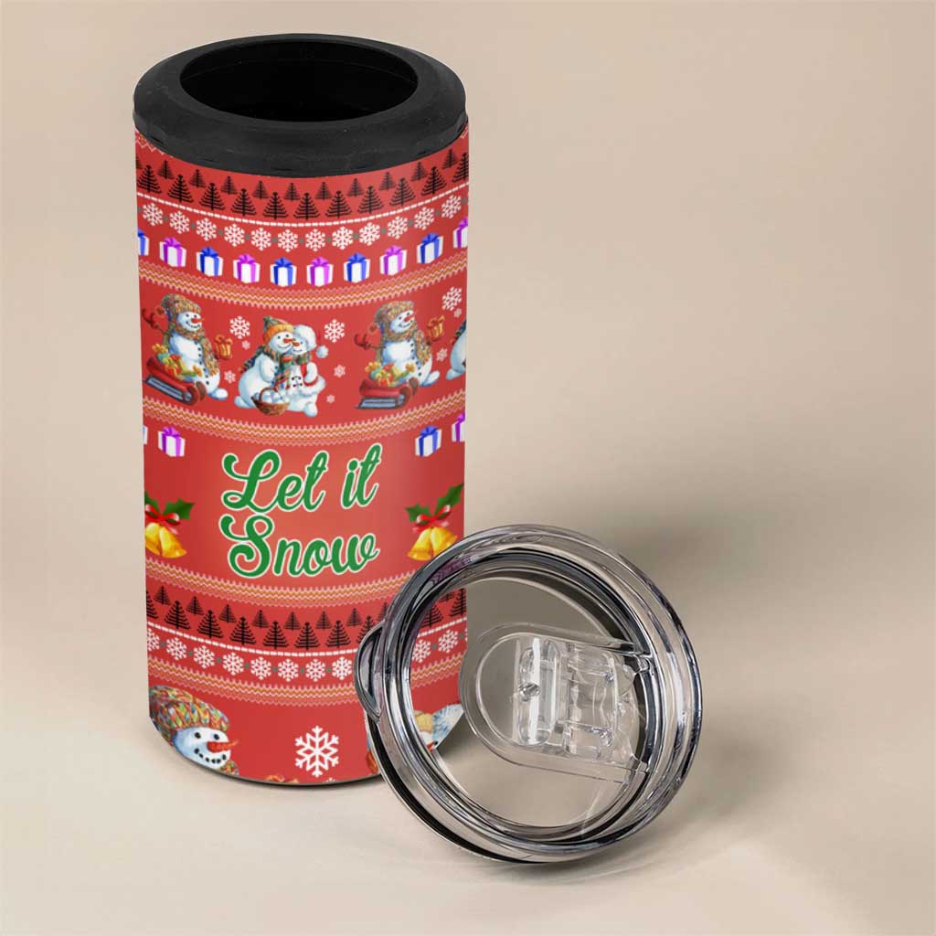 Snowman Let It Snow Christmas 4 in 1 Can Cooler Tumbler Xmas Holiday Patterns - Wonder Print Shop