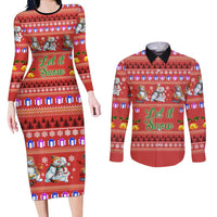 Snowman Let It Snow Christmas Couples Matching Long Sleeve Bodycon Dress and Long Sleeve Button Shirt Xmas Holiday Patterns - Wonder Print Shop