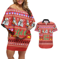 Snowman Let It Snow Christmas Couples Matching Off Shoulder Short Dress and Hawaiian Shirt Xmas Holiday Patterns - Wonder Print Shop