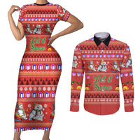 Snowman Let It Snow Christmas Couples Matching Short Sleeve Bodycon Dress and Long Sleeve Button Shirt Xmas Holiday Patterns - Wonder Print Shop