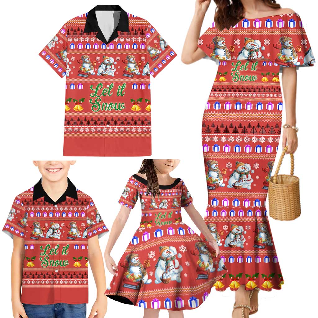 Snowman Let It Snow Christmas Family Matching Mermaid Dress and Hawaiian Shirt Xmas Holiday Patterns - Wonder Print Shop