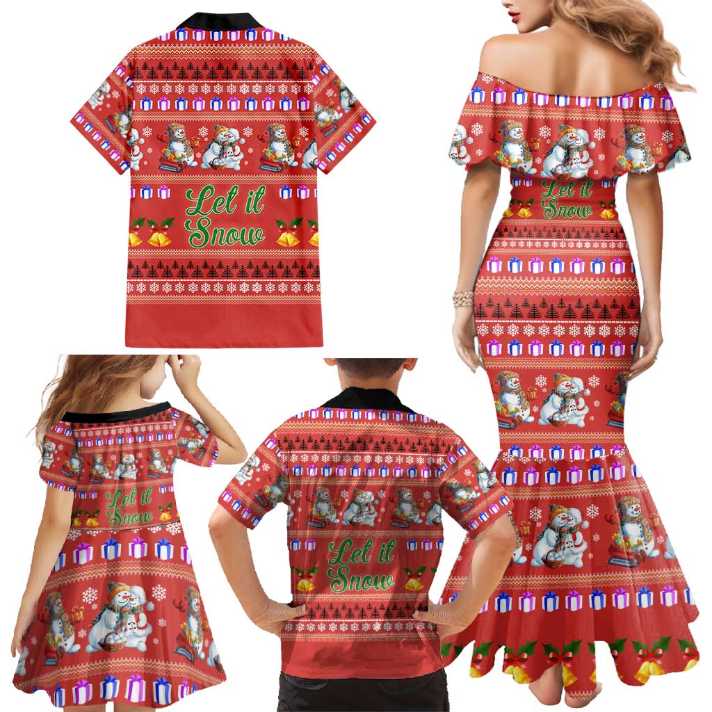 Snowman Let It Snow Christmas Family Matching Mermaid Dress and Hawaiian Shirt Xmas Holiday Patterns - Wonder Print Shop