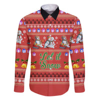 Snowman Let It Snow Christmas Family Matching Off The Shoulder Long Sleeve Dress and Hawaiian Shirt Xmas Holiday Patterns - Wonder Print Shop