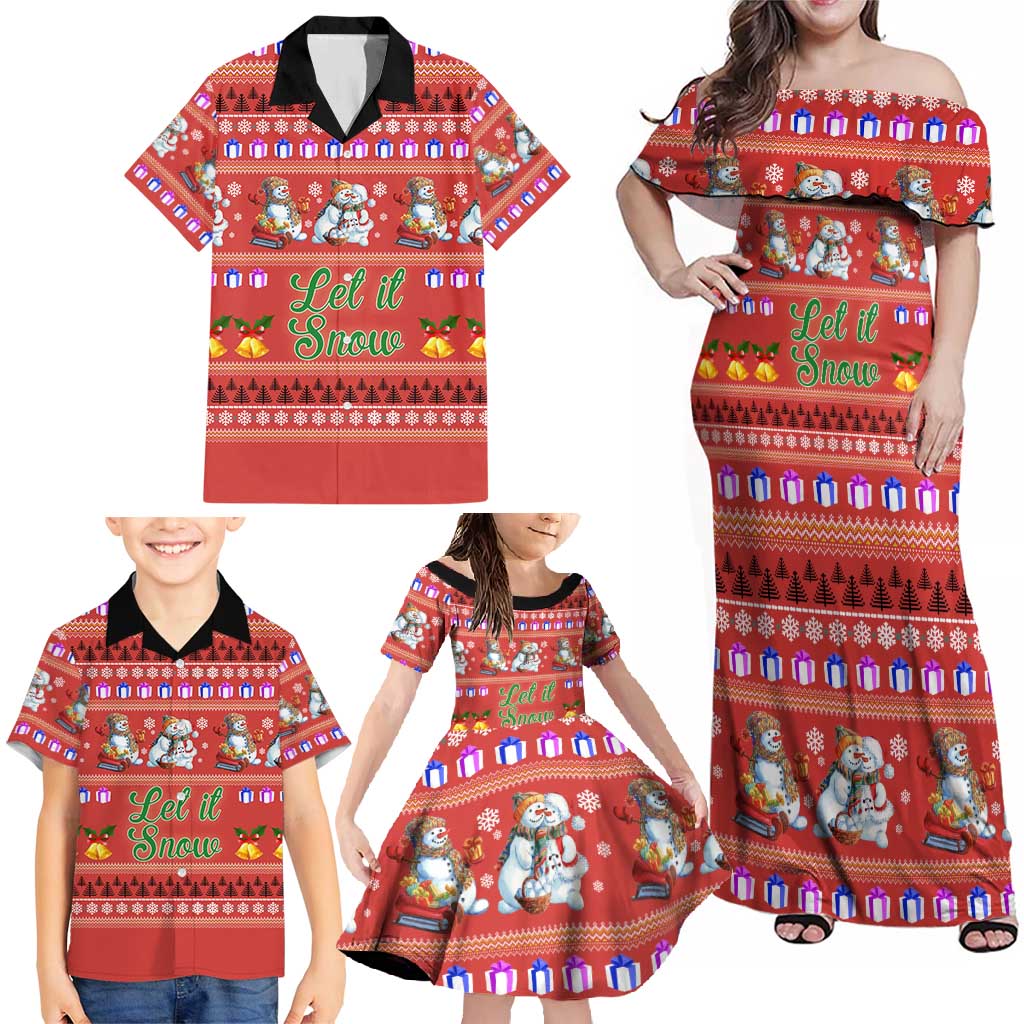 Snowman Let It Snow Christmas Family Matching Off Shoulder Maxi Dress and Hawaiian Shirt Xmas Holiday Patterns - Wonder Print Shop