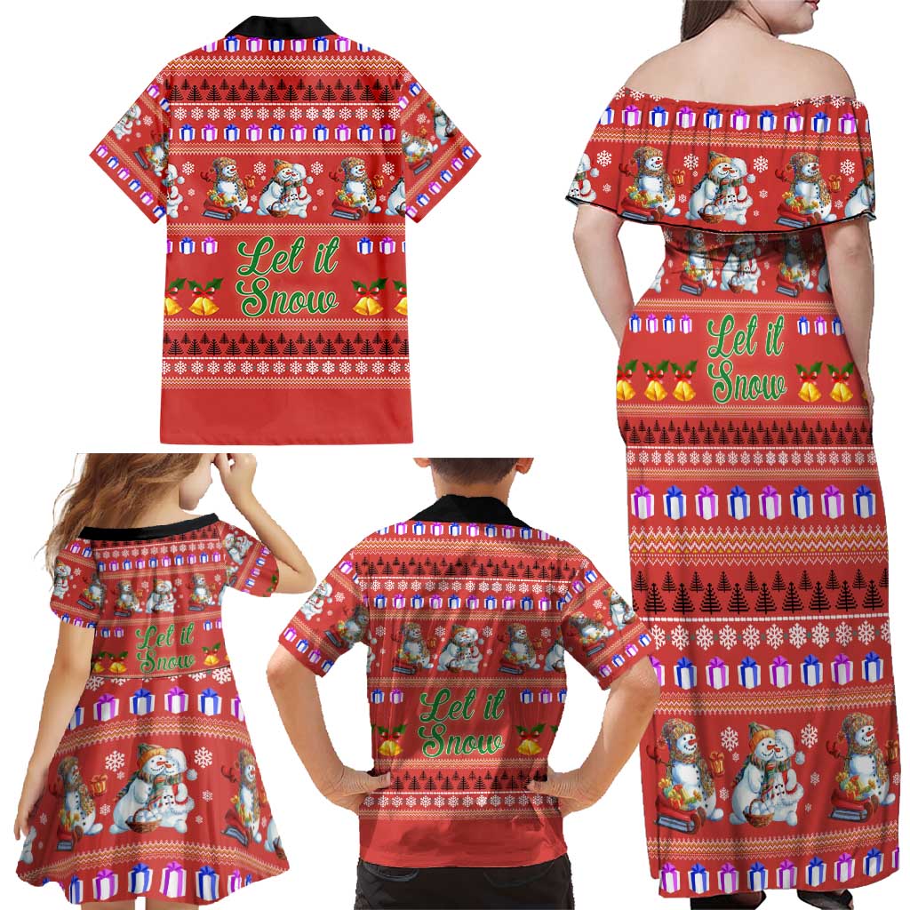 Snowman Let It Snow Christmas Family Matching Off Shoulder Maxi Dress and Hawaiian Shirt Xmas Holiday Patterns - Wonder Print Shop