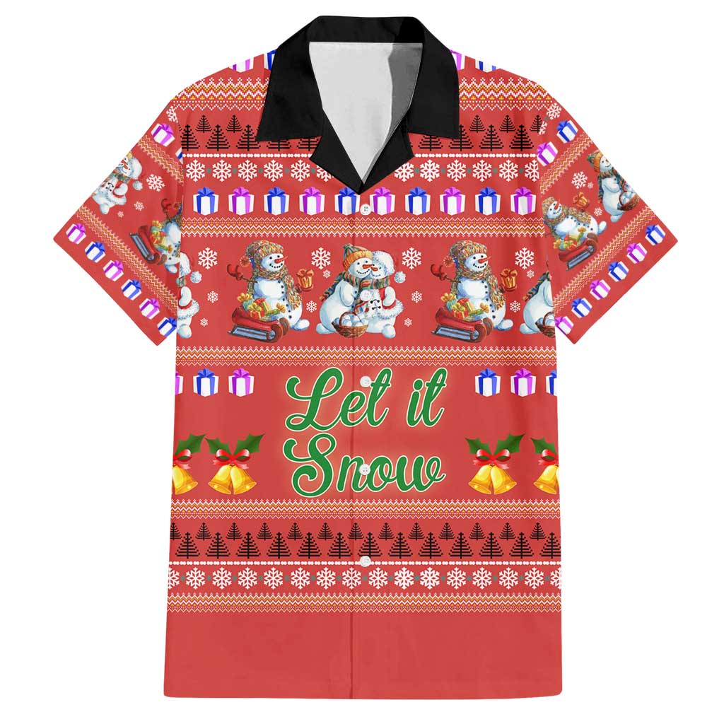 Snowman Let It Snow Christmas Family Matching Off Shoulder Maxi Dress and Hawaiian Shirt Xmas Holiday Patterns - Wonder Print Shop