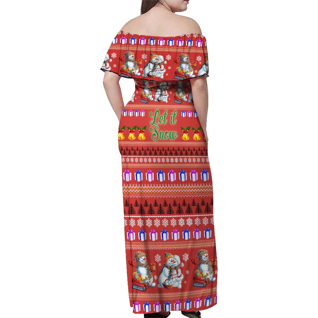Snowman Let It Snow Christmas Family Matching Off Shoulder Maxi Dress and Hawaiian Shirt Xmas Holiday Patterns - Wonder Print Shop