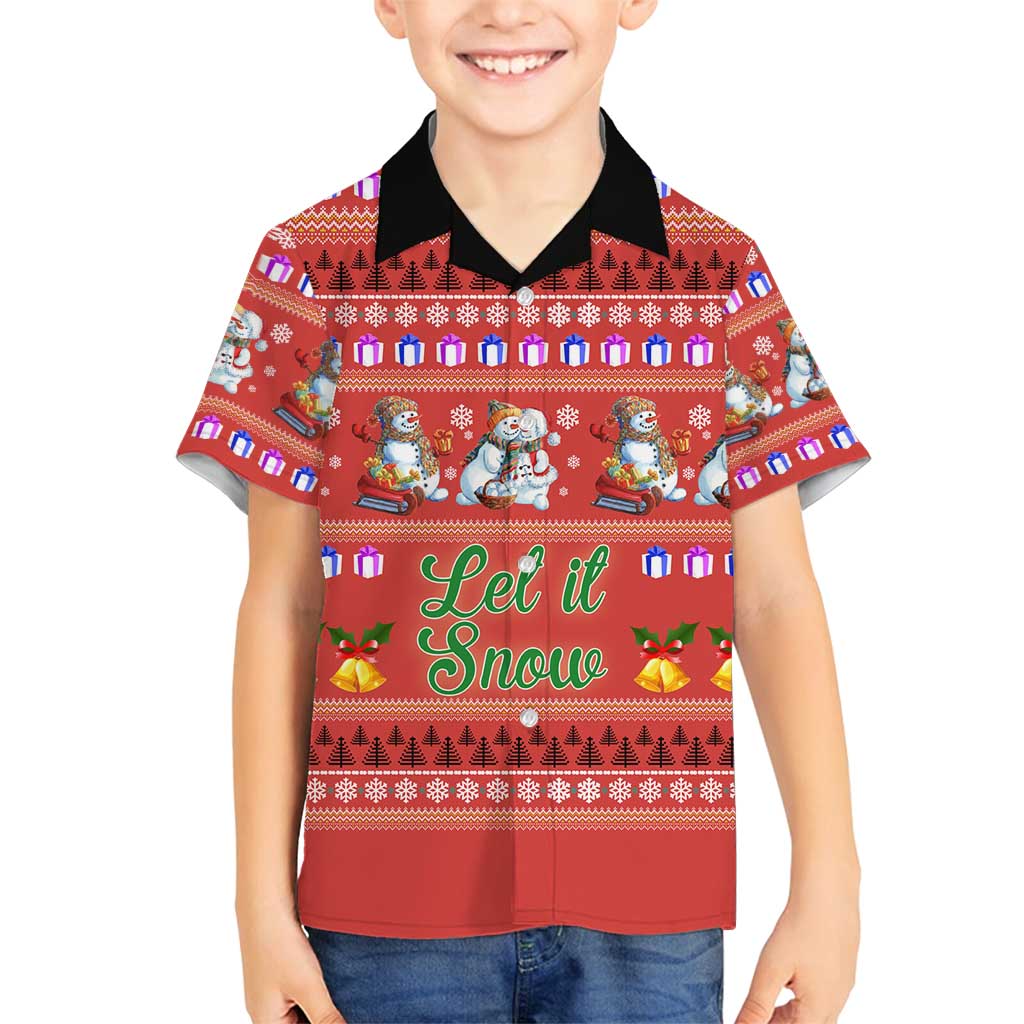 Snowman Let It Snow Christmas Family Matching Off Shoulder Maxi Dress and Hawaiian Shirt Xmas Holiday Patterns - Wonder Print Shop