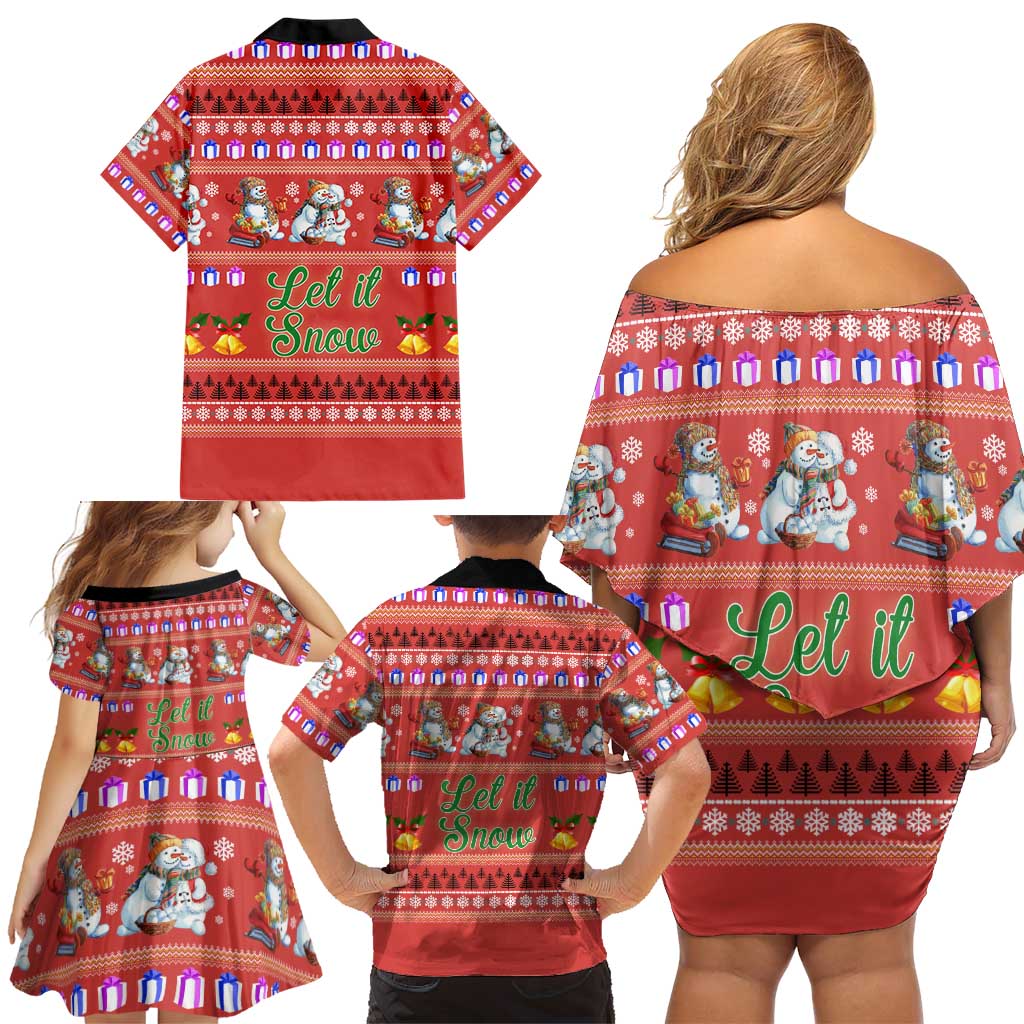 Snowman Let It Snow Christmas Family Matching Off Shoulder Short Dress and Hawaiian Shirt Xmas Holiday Patterns - Wonder Print Shop