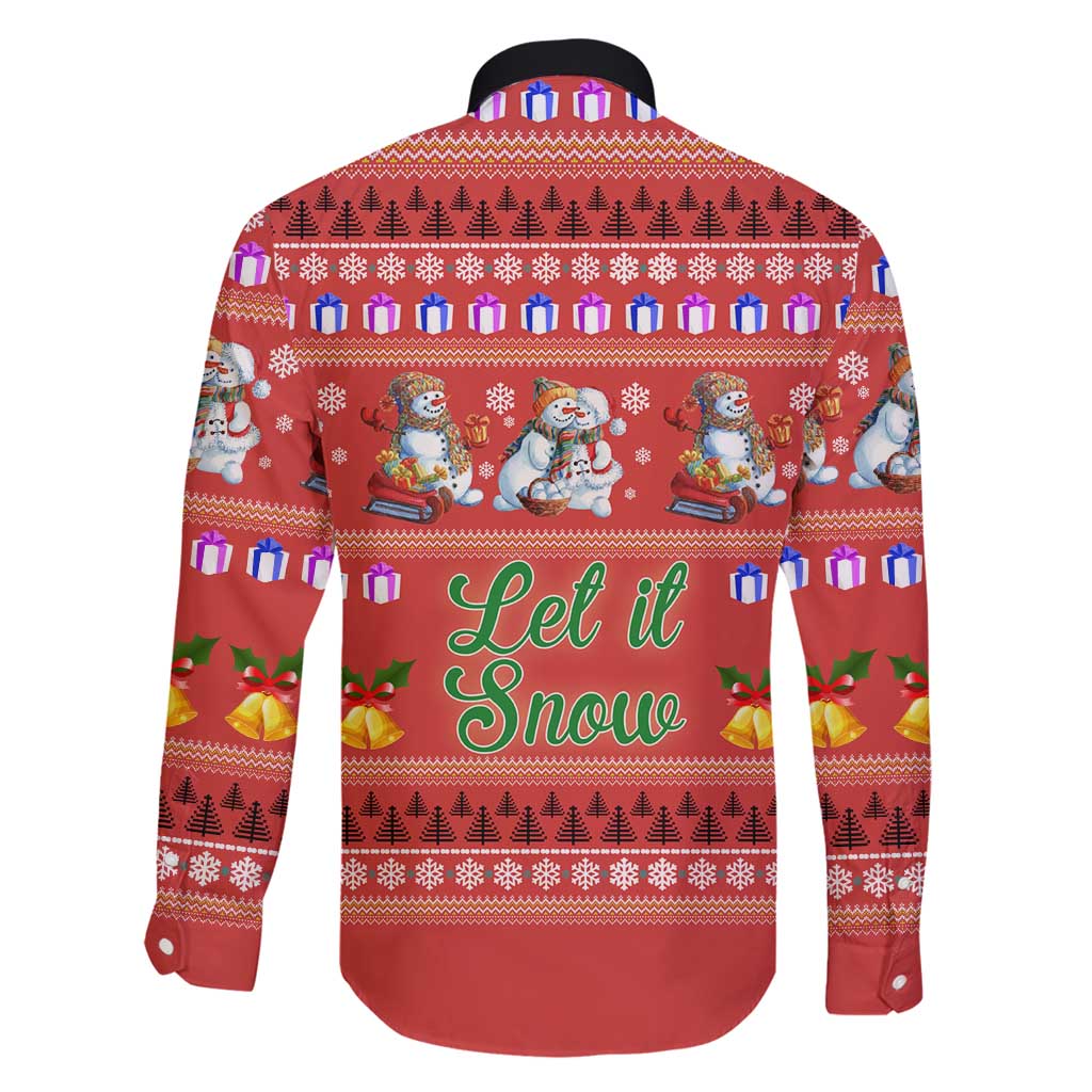 Snowman Let It Snow Christmas Family Matching Off Shoulder Short Dress and Hawaiian Shirt Xmas Holiday Patterns - Wonder Print Shop