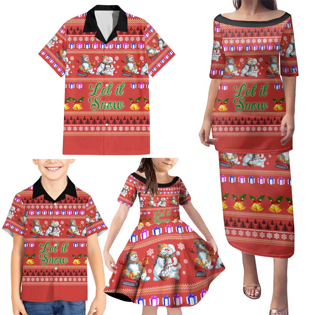 Snowman Let It Snow Christmas Family Matching Puletasi and Hawaiian Shirt Xmas Holiday Patterns - Wonder Print Shop