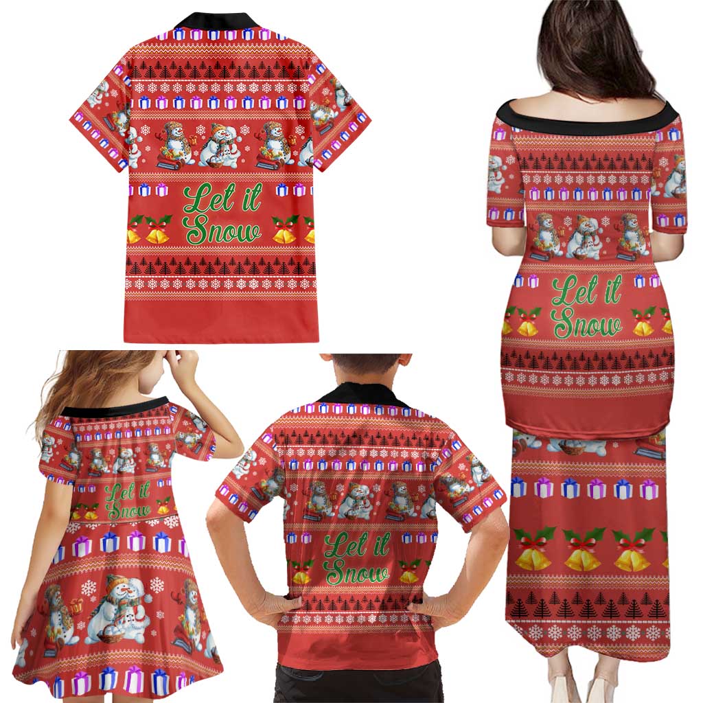 Snowman Let It Snow Christmas Family Matching Puletasi and Hawaiian Shirt Xmas Holiday Patterns - Wonder Print Shop