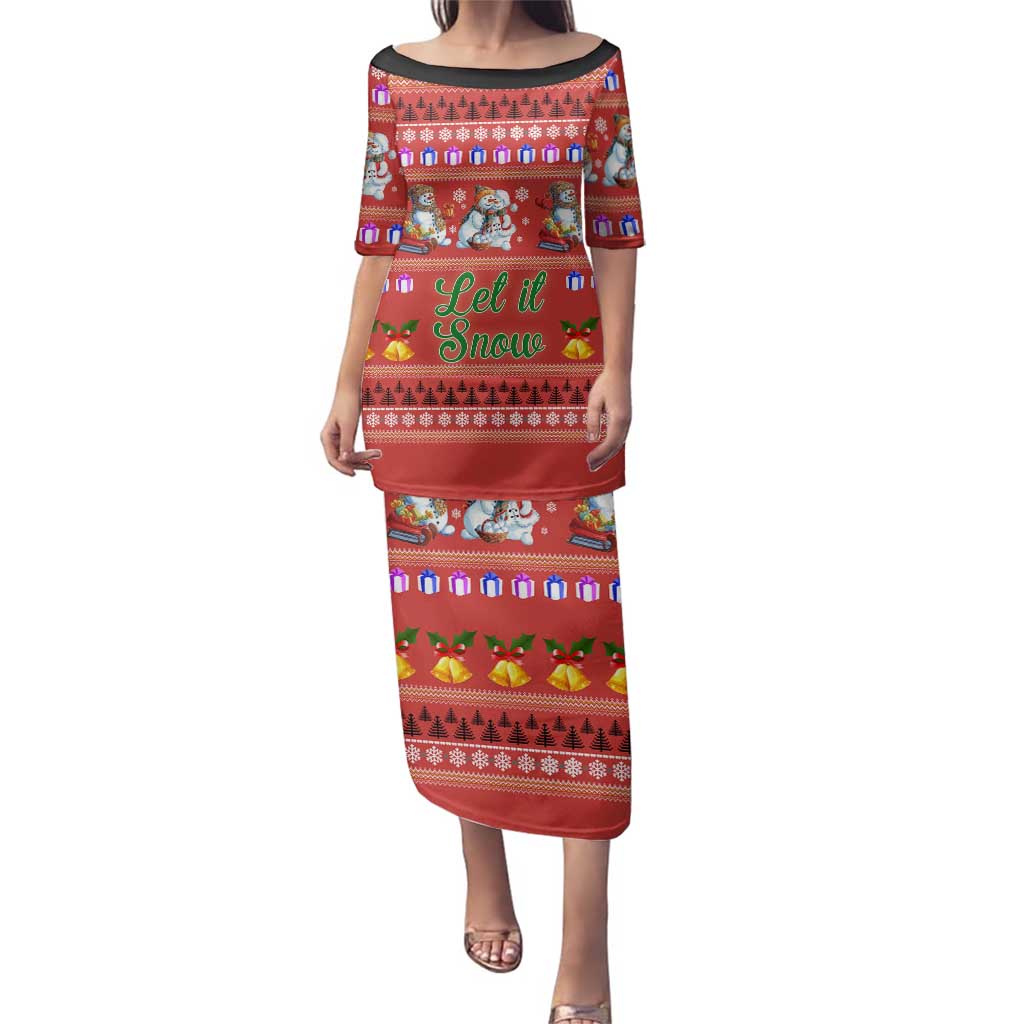 Snowman Let It Snow Christmas Family Matching Puletasi and Hawaiian Shirt Xmas Holiday Patterns - Wonder Print Shop