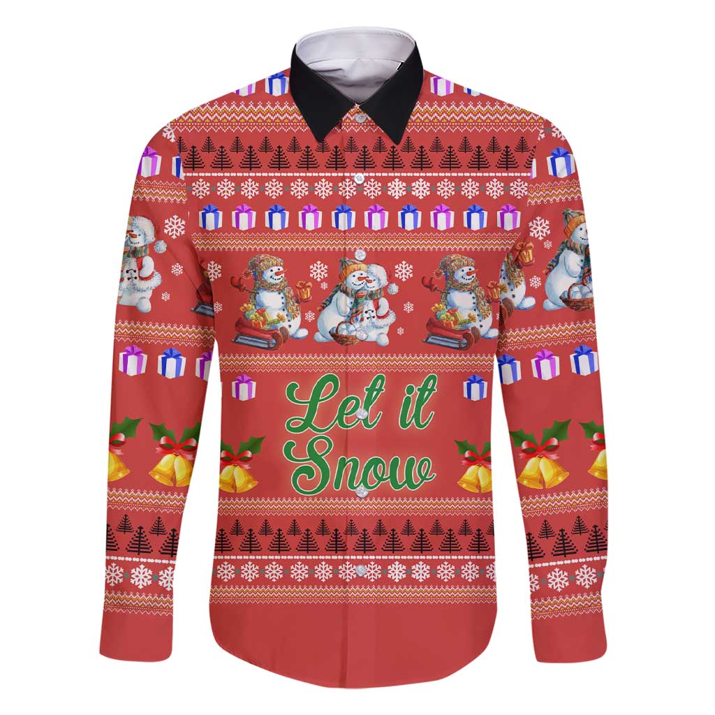 Snowman Let It Snow Christmas Family Matching Short Sleeve Bodycon Dress and Hawaiian Shirt Xmas Holiday Patterns - Wonder Print Shop