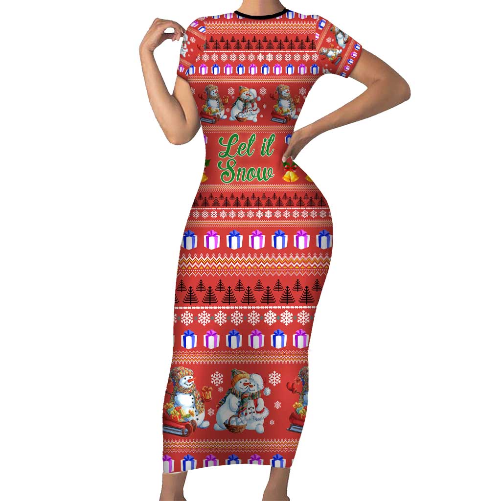 Snowman Let It Snow Christmas Family Matching Short Sleeve Bodycon Dress and Hawaiian Shirt Xmas Holiday Patterns - Wonder Print Shop