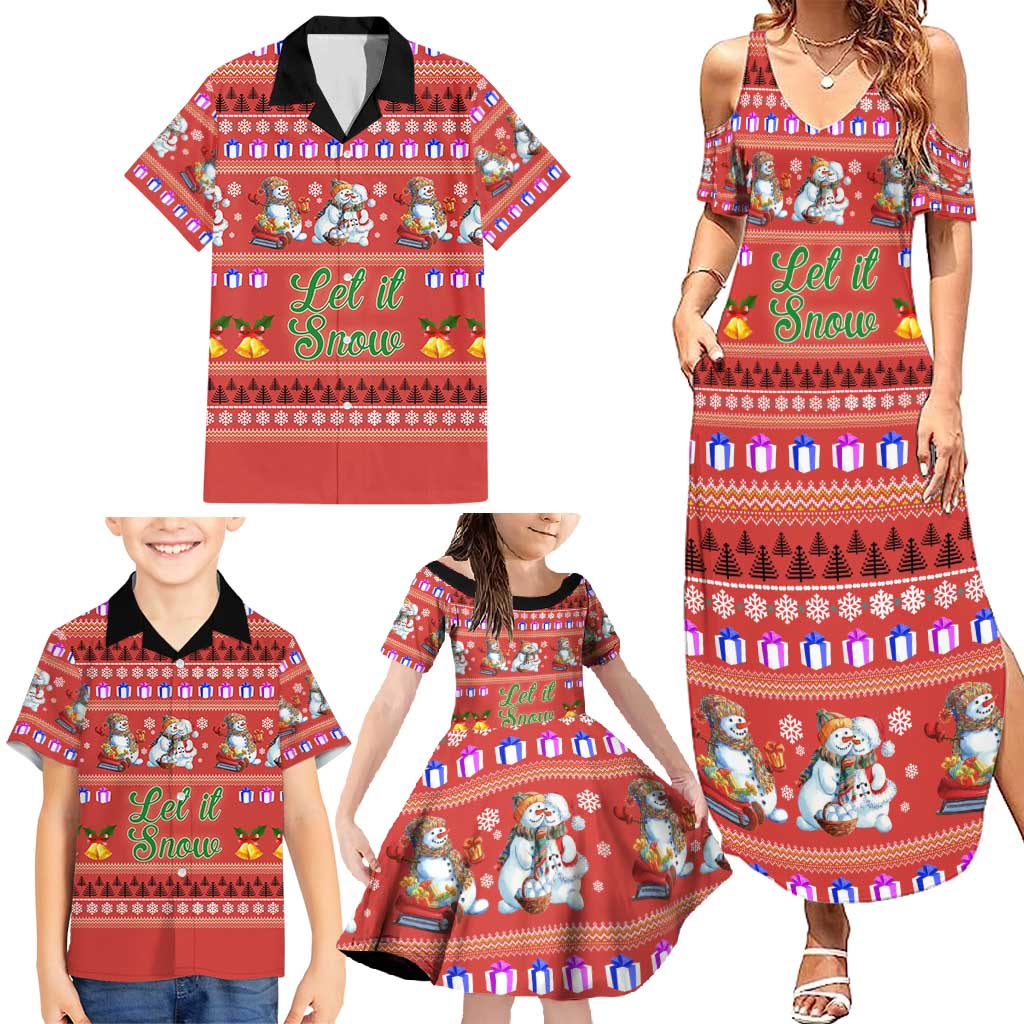Snowman Let It Snow Christmas Family Matching Summer Maxi Dress and Hawaiian Shirt Xmas Holiday Patterns - Wonder Print Shop