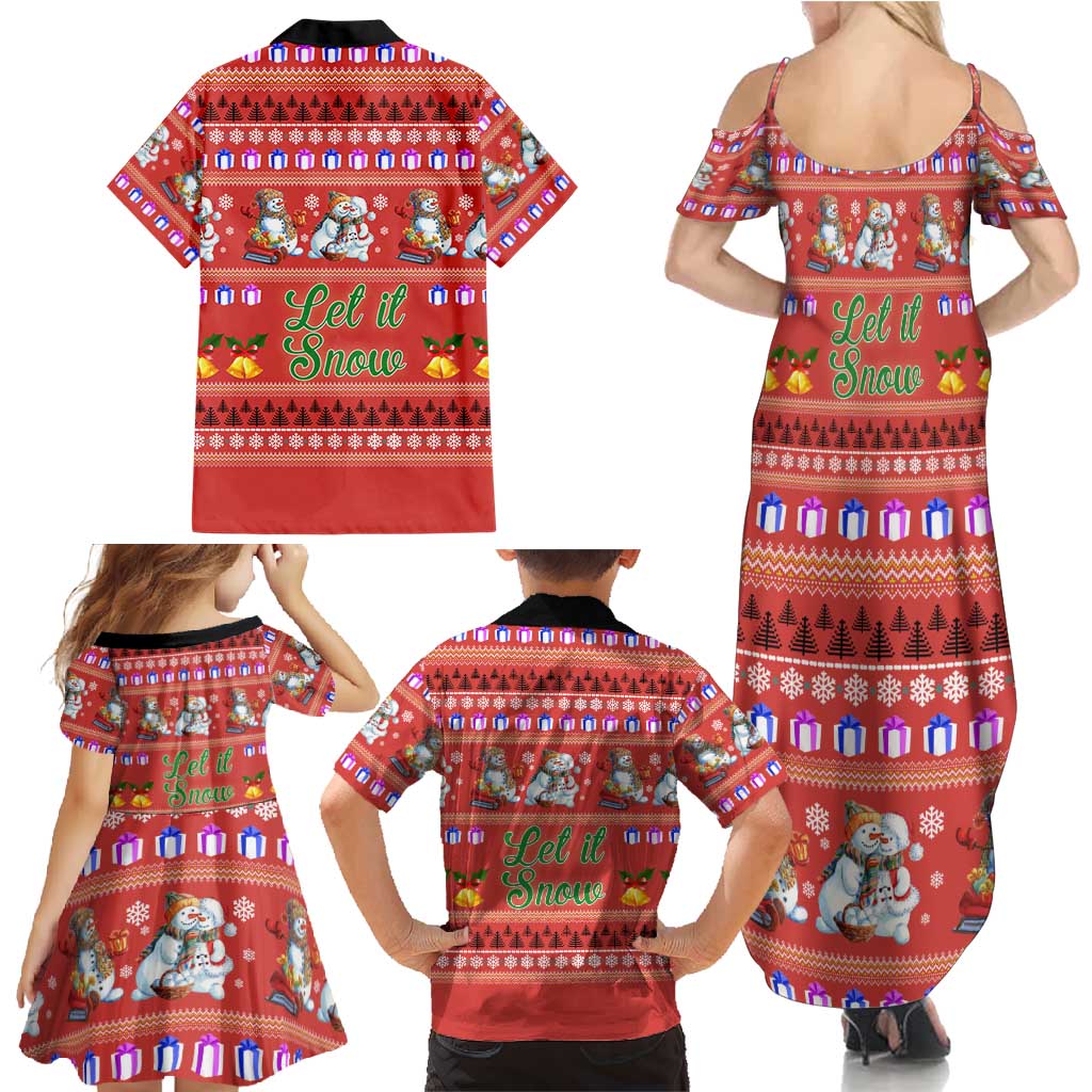 Snowman Let It Snow Christmas Family Matching Summer Maxi Dress and Hawaiian Shirt Xmas Holiday Patterns - Wonder Print Shop