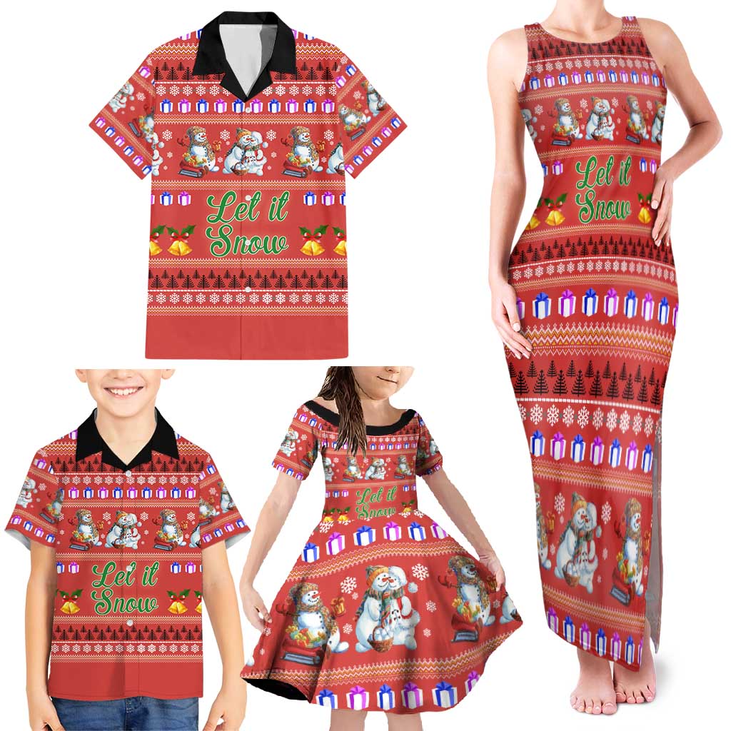 Snowman Let It Snow Christmas Family Matching Tank Maxi Dress and Hawaiian Shirt Xmas Holiday Patterns - Wonder Print Shop