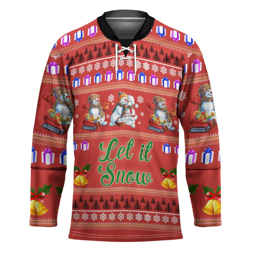 Snowman Let It Snow Christmas Hockey Jersey Xmas Holiday Patterns - Wonder Print Shop