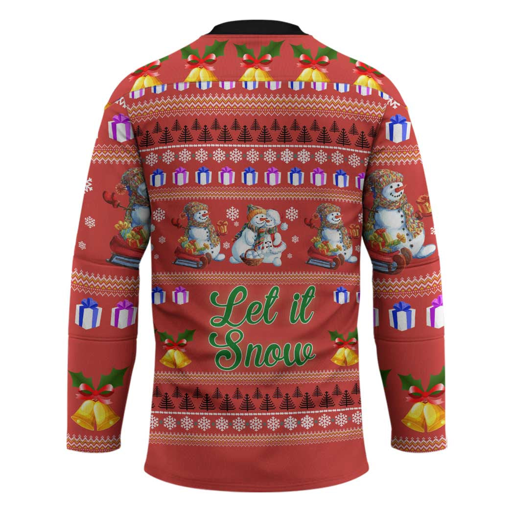 Snowman Let It Snow Christmas Hockey Jersey Xmas Holiday Patterns - Wonder Print Shop