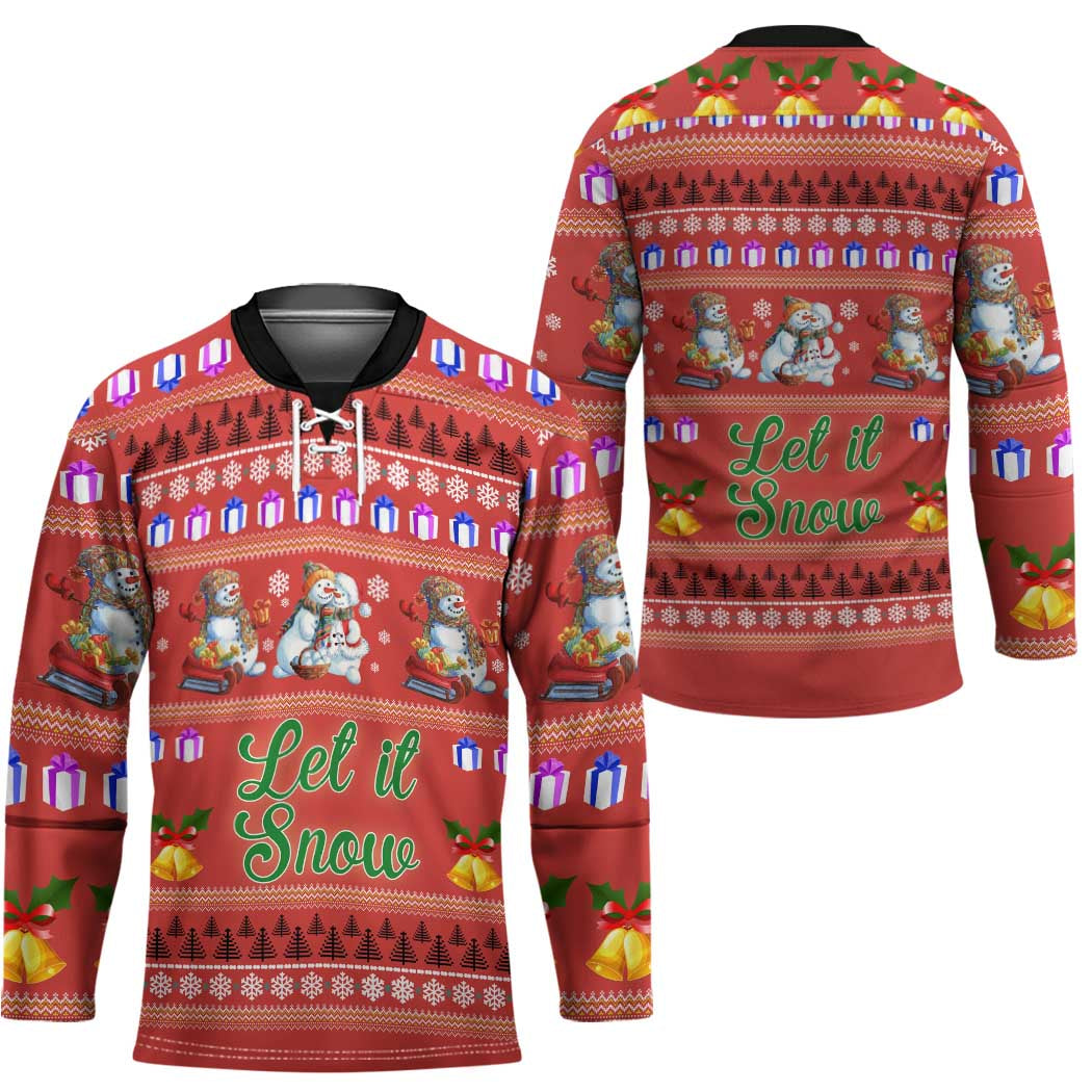 Snowman Let It Snow Christmas Hockey Jersey Xmas Holiday Patterns - Wonder Print Shop
