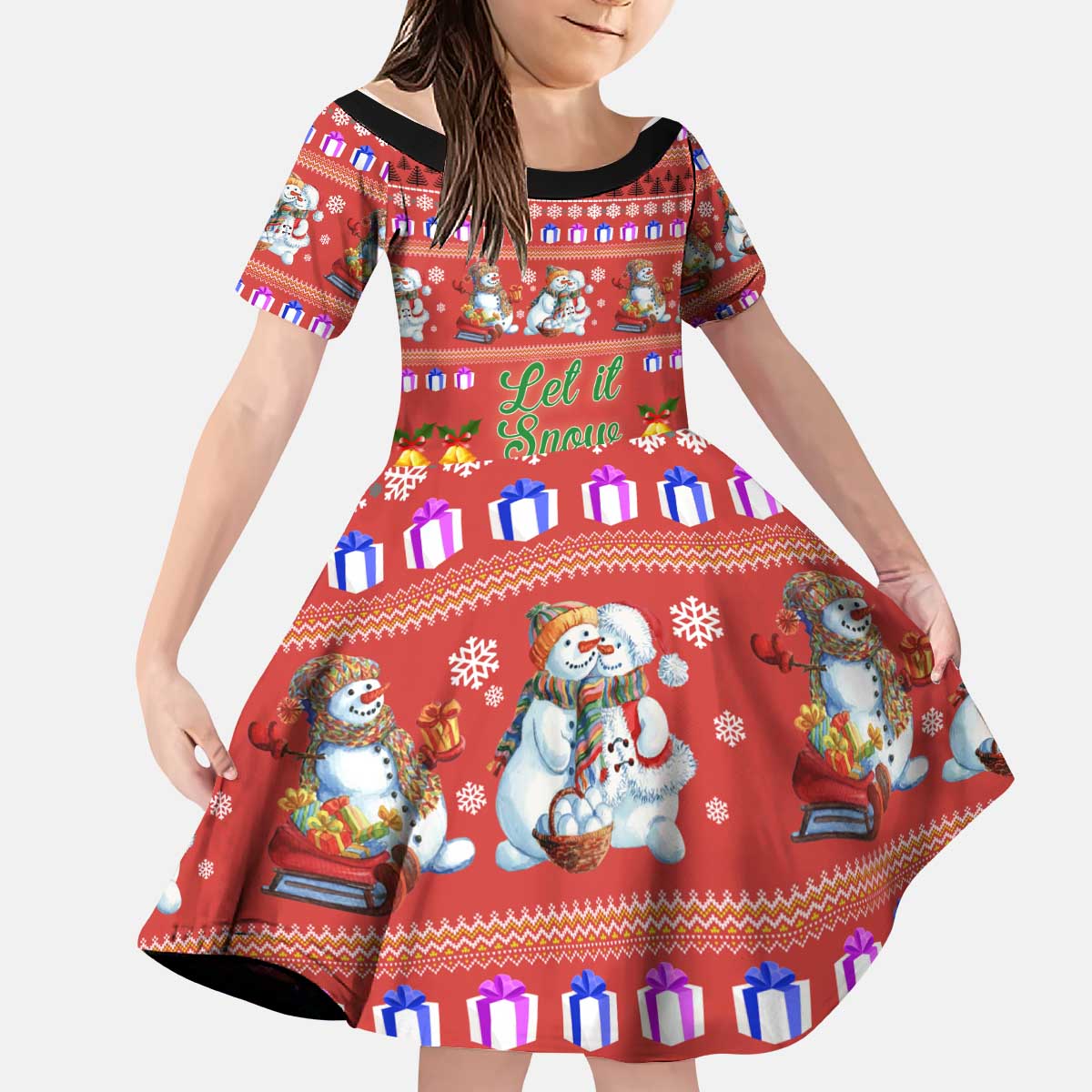 Snowman Let It Snow Christmas Kid Short Sleeve Dress Xmas Holiday Patterns - Wonder Print Shop