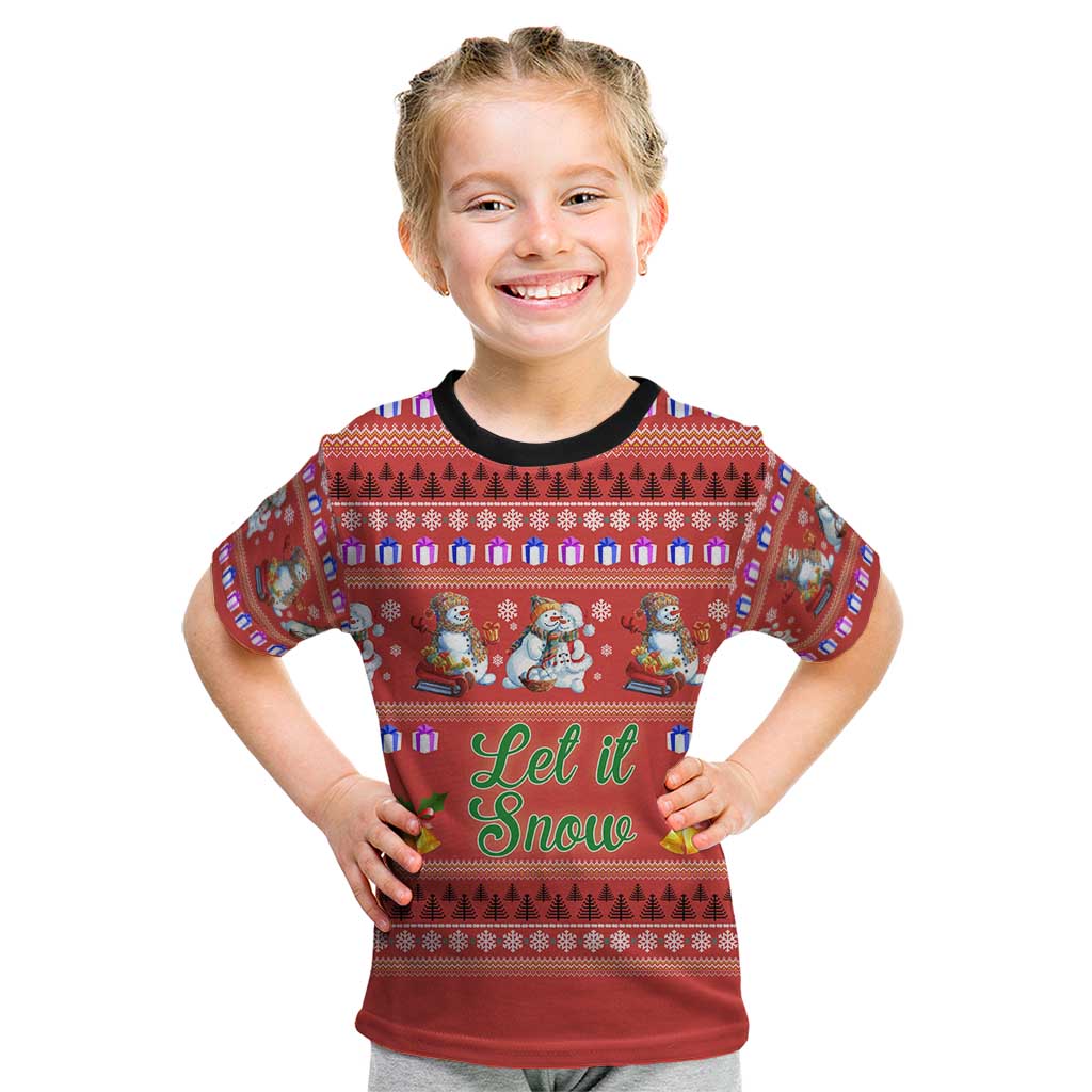 Snowman Let It Snow Christmas Kid T Shirt Xmas Holiday Patterns - Wonder Print Shop