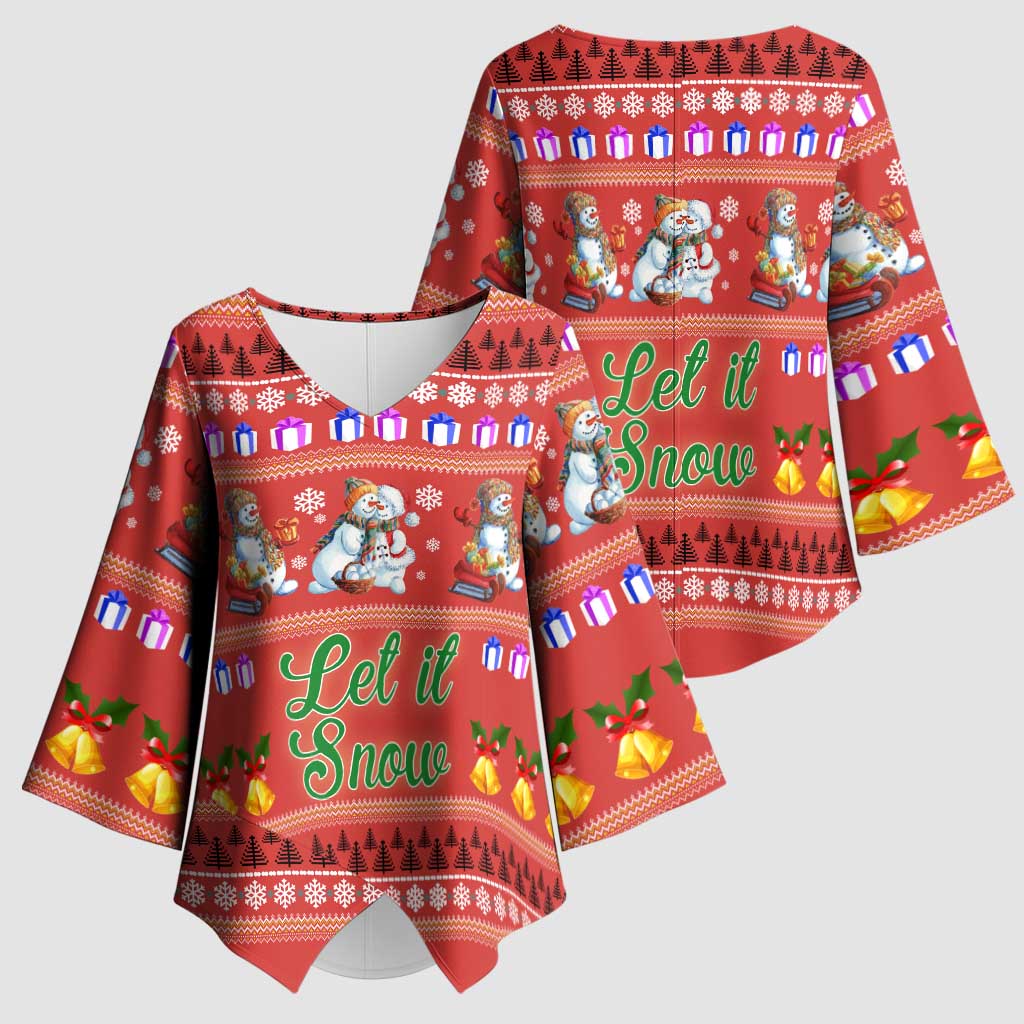 Snowman Let It Snow Christmas Kimono Sleeve Blouse Xmas Holiday Patterns - Wonder Print Shop
