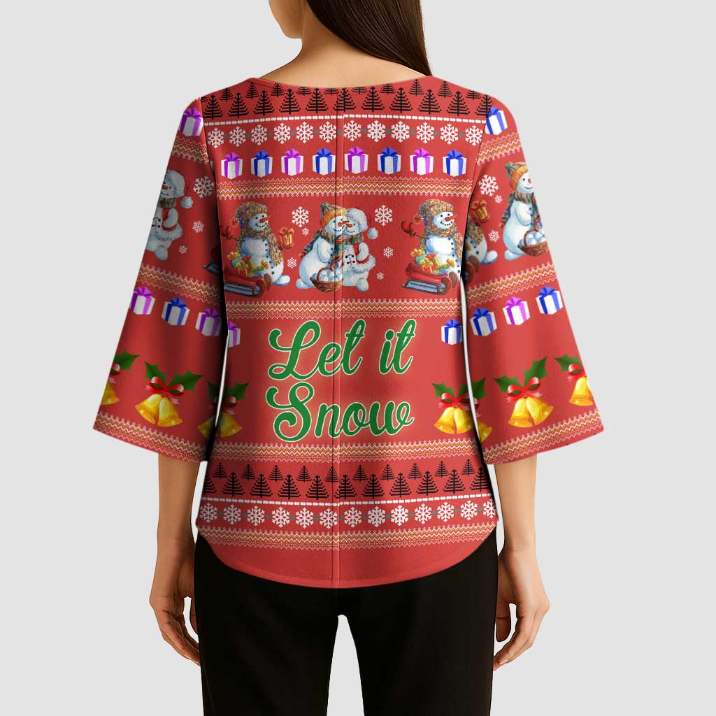 Snowman Let It Snow Christmas Kimono Sleeve Blouse Xmas Holiday Patterns - Wonder Print Shop