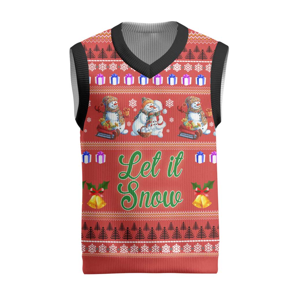 Snowman Let It Snow Christmas Knitted V-Neck Vest Xmas Holiday Patterns - Wonder Print Shop