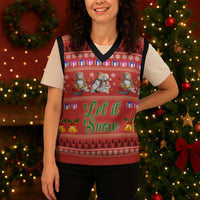 Snowman Let It Snow Christmas Knitted V-Neck Vest Xmas Holiday Patterns - Wonder Print Shop