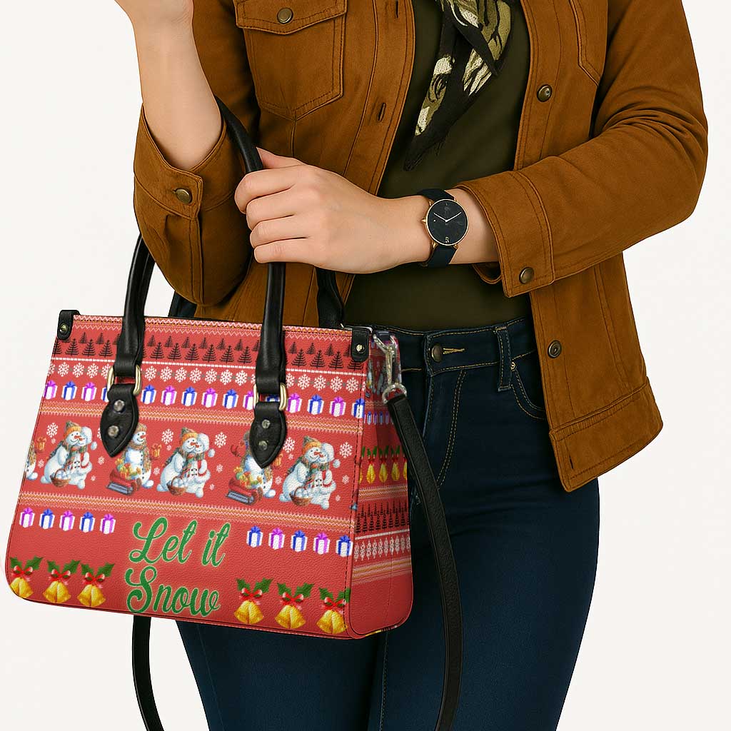 Snowman Let It Snow Christmas Leather Bag Xmas Holiday Patterns - Wonder Print Shop