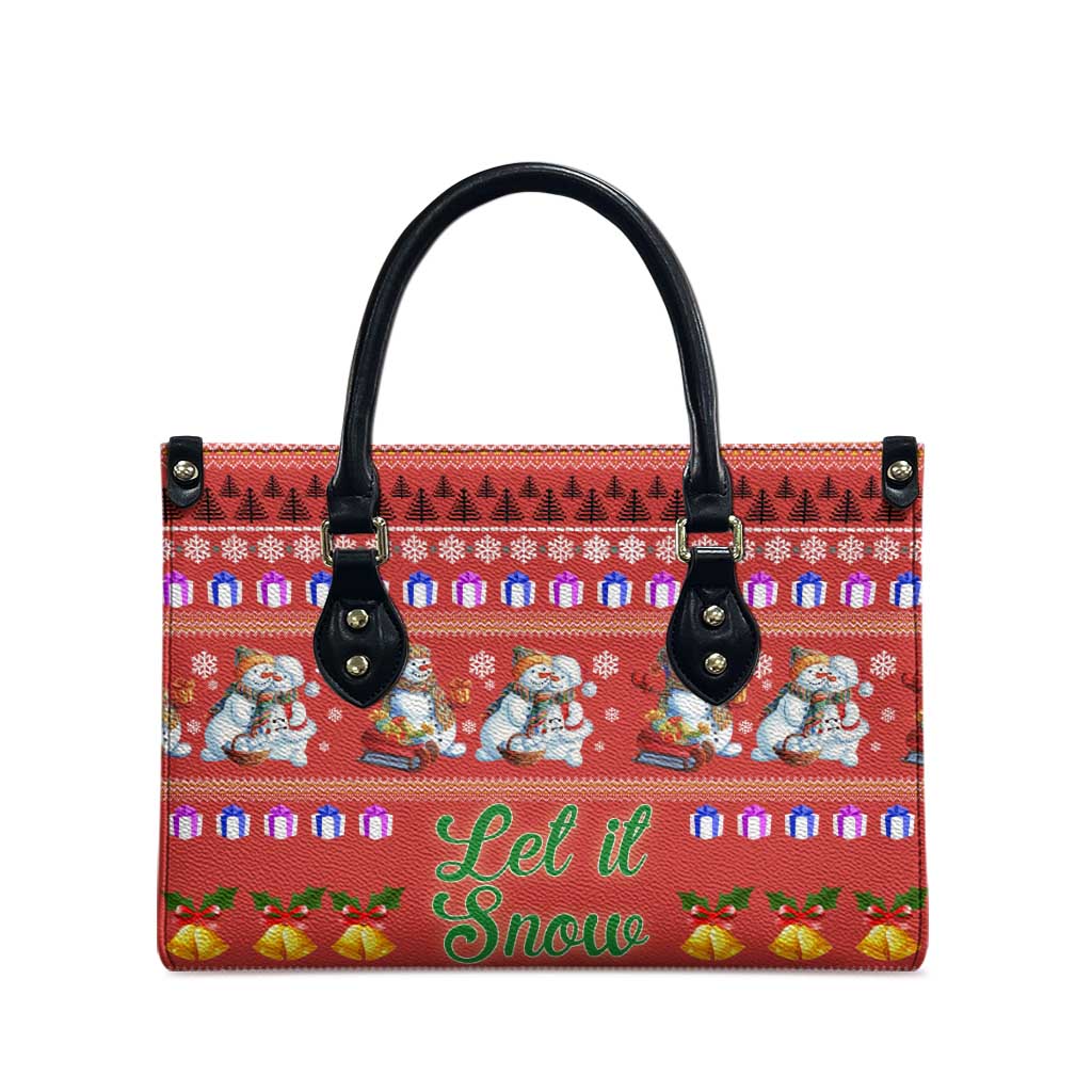 Snowman Let It Snow Christmas Leather Bag Xmas Holiday Patterns - Wonder Print Shop
