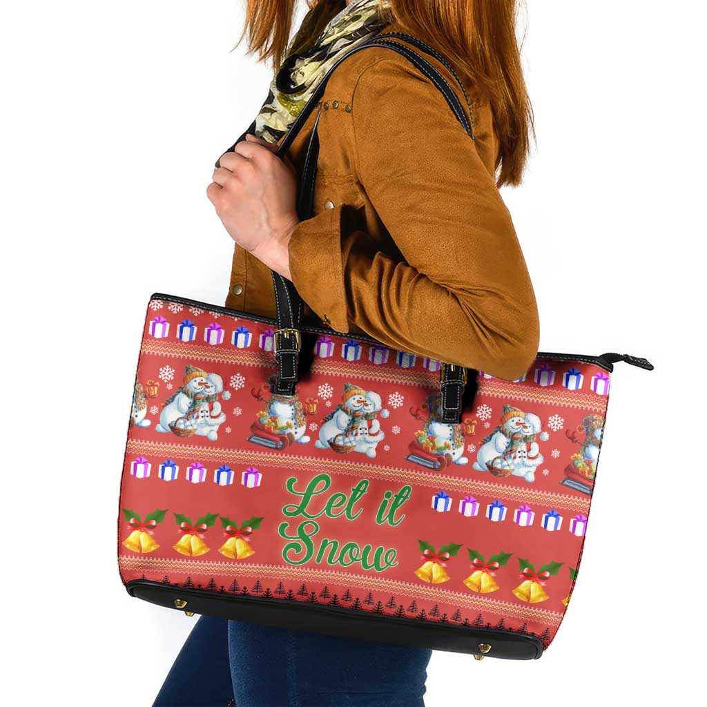 Snowman Let It Snow Christmas Leather Tote Bag Xmas Holiday Patterns - Wonder Print Shop